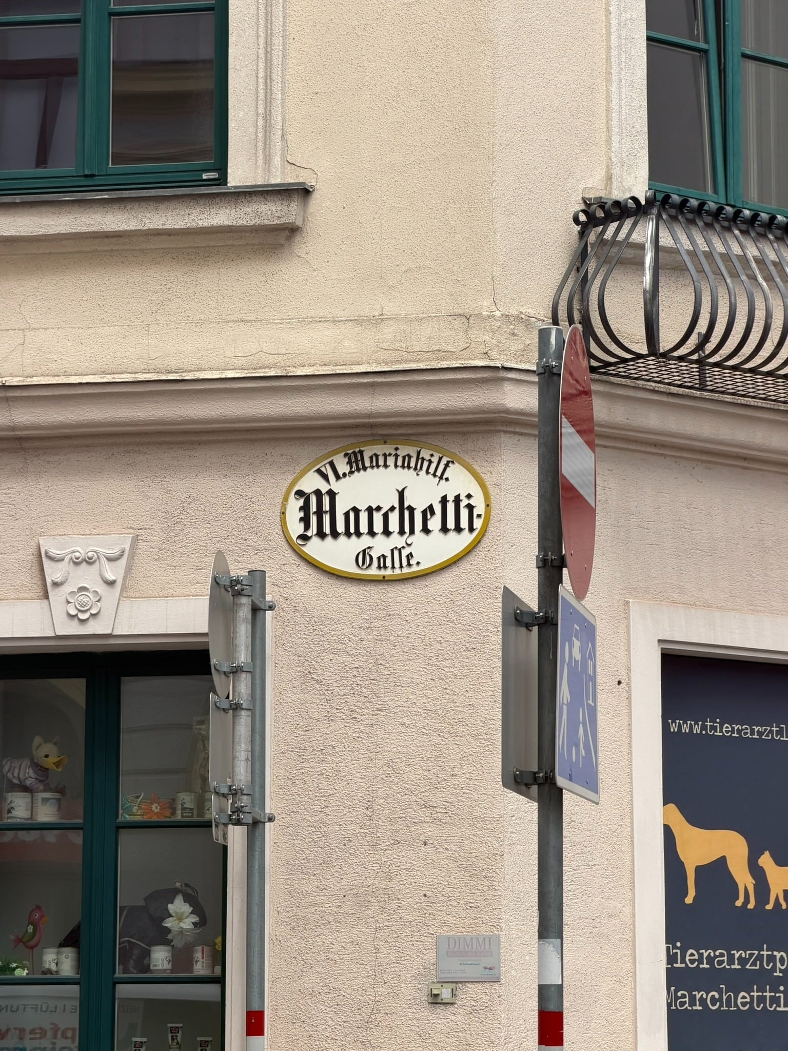 Marchettigasse, VI. Mariahilf — the street sign still in Fraktur. (Julian Ungar-Sargon, July 2026)