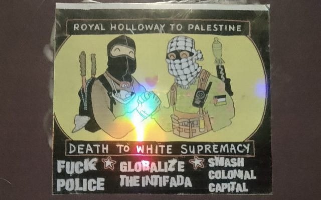 Pro-Hamas sticker on a signboard at Royal Holloway, University of London in 2025
