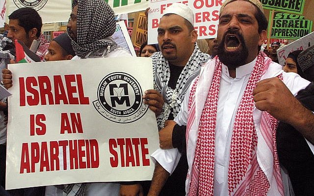 Anti-Israel demonstrators march in Durban, South Africa, on August 31, 2001, toward the World Conference Against Racism. (Photo by AFP)AFP PHOTO (Photo by AFP)