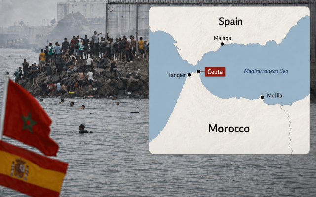 Anyone with little sense of the geography who first heard of a “migration crisis into Ceuta” might reasonably have imagined desperate migrants reaching mainland Spain – only to discover, perhaps with some astonishment, that Ceuta is quite literally a city on the Moroccan coast, separated from the rest of Spain by the Mediterranean and distinguished from its Moroccan surroundings chiefly by the fact that Madrid still governs it. (AI-generated).