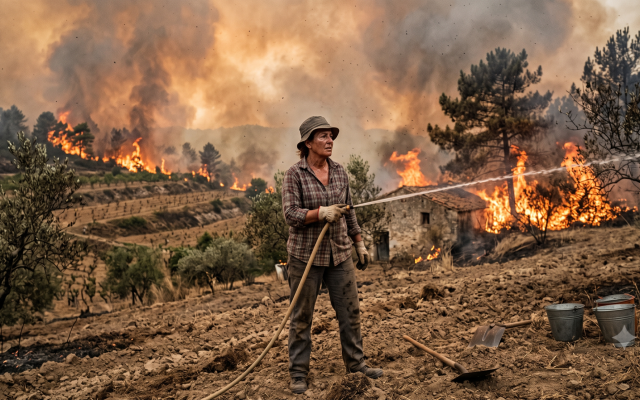 A farmer in the rural Mediterranean is battling the wildfire.                                                                           All Rights Reserved to Carmit Lubanov ©