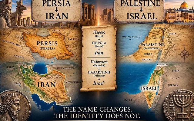 Palestine is to Israel what Persia is to Iran. The name changes. The identity does not. Image © Ivan Bassov, 2026. Licensed under CC BY 4.0.