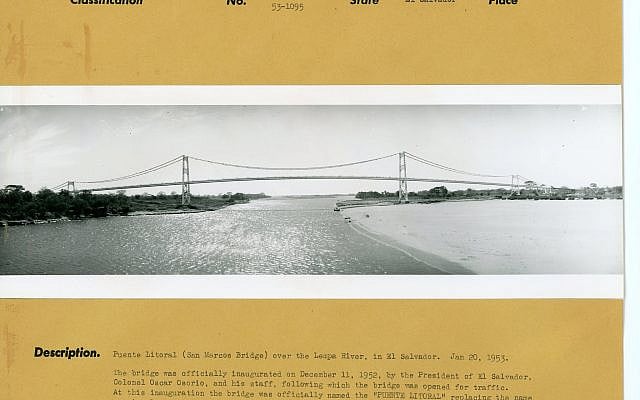 Puente Litoral (later widely known as Puente de Oro), over the Lempa River in El Salvador, photographed on January 20, 1953. Courtesy of the U.S. National Archives and Records Administration, via Wikimedia Commons. Puente Litoral (later widely known as Puente de Oro), over the Lempa River in El Salvador, photographed on January 20, 1953. Courtesy of the U.S. National Archives and Records Administration, via Wikimedia Commons.