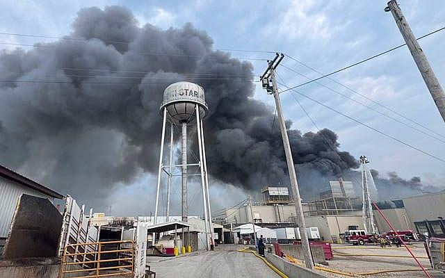 Fire at the Agri Star Meat & Poultry facility in Postville, Iowa. (Photo courtesy of Fayette County Iowa EMA)
