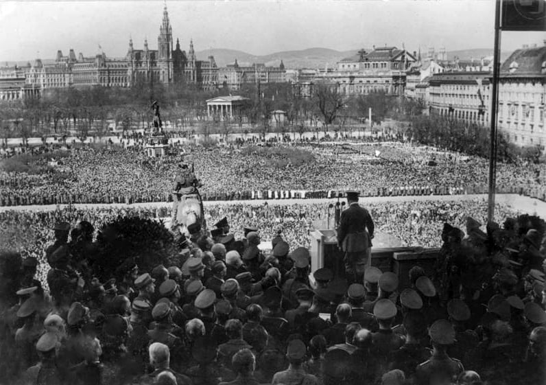 Hitler announces the annexation of Austria on the Heldenplatz, Vienna, March 1938