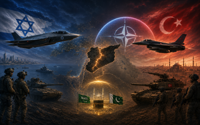 Illustration: Israel and Turkey face growing military tensions as questions emerge over NATO’s Article 5 and Turkey’s new defense agreement with Saudi Arabia and Pakistan. Image created by the author for editorial purposes.