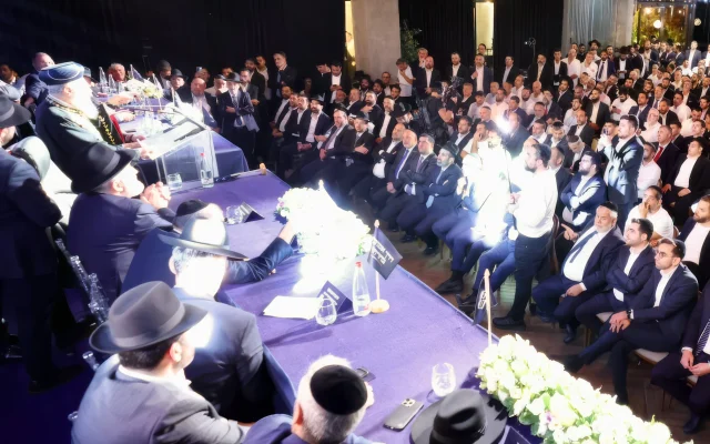 Shas party's election campaign kick-off event in Holon, central Israel, August 20, 2026. (Yaakov Cohen)