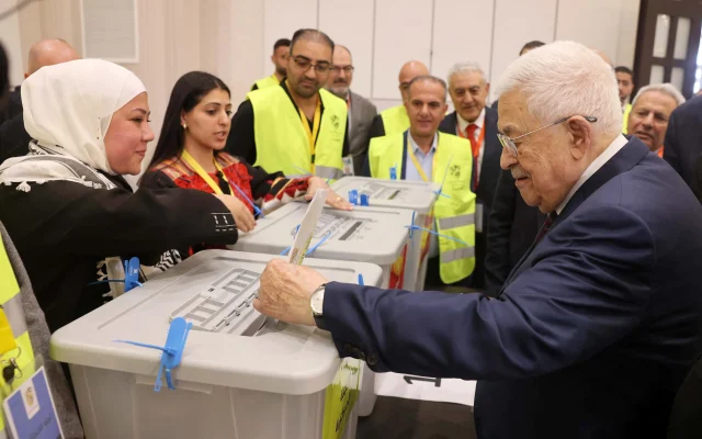 In this handout picture provided by the Palestinian Authority's press office (PPO), Palestinian Authority President Mahmoud Abbas votes during the elections for the new central committee of the Fatah movement during their Eighth General Conference in the city of Ramallah in the West Bank on May 16, 2026. (Thaer Ghanaim/PPO/AFP)