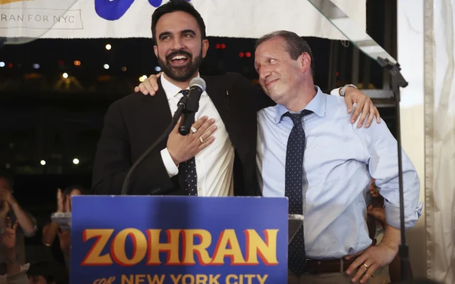 Brad Lander, a progressive Jewish politician in New York, attending Zohran Mamdani's primary election watch party in June 2025. (Heather Khalifa/AP)