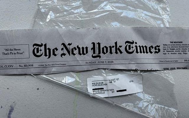 The author's NY Times subscription address shared with "The Boss." Photo courtesy of the author The author's NY Times subscription address shared with "The Boss." Photo courtesy of the author