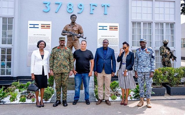 Ugandan and Israeli officials at the unveiling of the sculpture of Yoni Netanyahu at Entebbe airport in August. Ugandan and Israeli officials at the unveiling of the sculpture of Yoni Netanyahu at Entebbe airport in August.