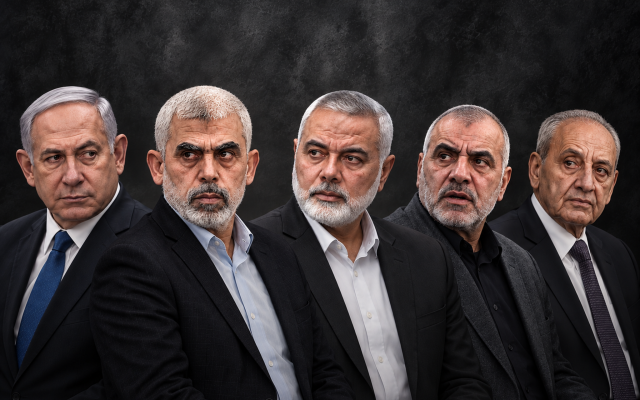 Benjamin Netanyahu, Yahya Sinwar, Ismail Haniyeh, Ghazi Hamad, Nabih Berri