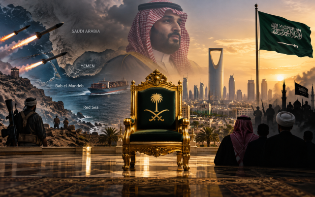 Saudi Arabia under growing regional pressure, with the empty throne symbolizing the question of who could fill the vacuum if the monarchy ever fractured. AI-created by the author. Saudi Arabia under growing regional pressure, with the empty throne symbolizing the question of who could fill the vacuum if the monarchy ever fractured. AI-created by the author.