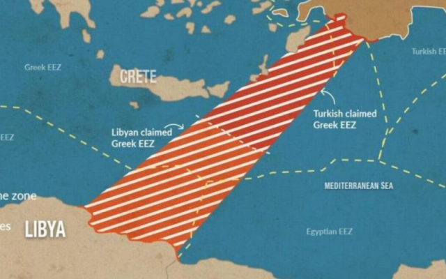 Visual representation of claims and maritime zones in the Eastern Mediterranean. Source: ProtoThema English