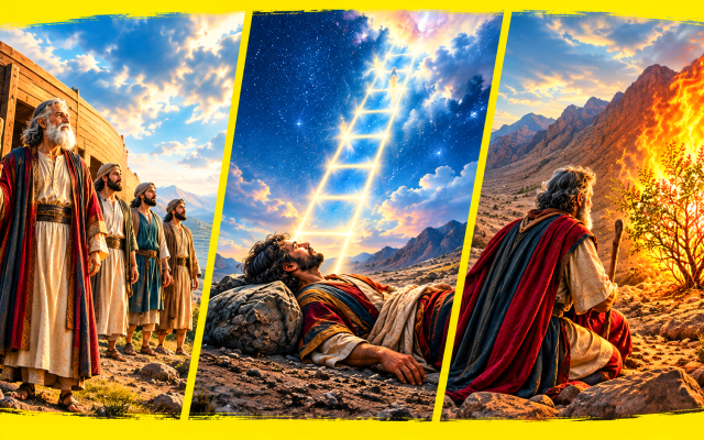 Noah, Jacob, and Moses confront career change. ChatGPT-generated image from author prompts.