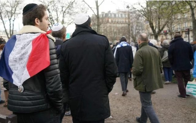 French Jews at the memorial march for Jewish murder victim Mireille Knoll in Paris, March 28, 2018 (Cnaan Liphshiz)