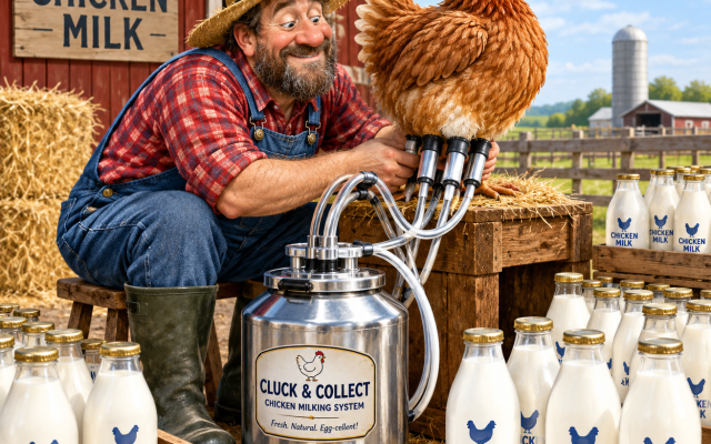 A Modern Day Chicken Milker Doing What He Does Best