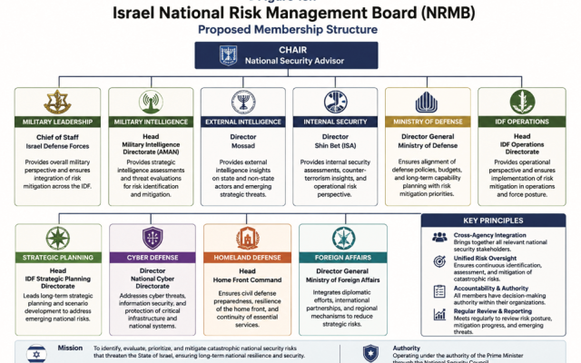 Figure 13.1 — Proposed Israel National Risk Management Board (NRMB). Source: Moshe (Murray) Kamionski, Ignored Warnings, Chapter 13.