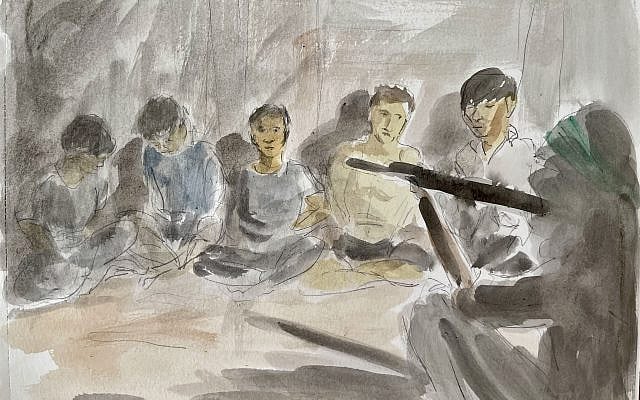 Israelis and Thai workers held captive by a Hamas terrorist on October 7. Illustration by the Author, after photos taken during the war.