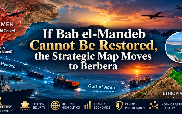 The battle over Bab el-Mandeb is reshaping the strategic geography connecting Yemen, Djibouti and Somaliland, increasing attention on Berbera and Hargeisa. Original HOASR infographic illustration.