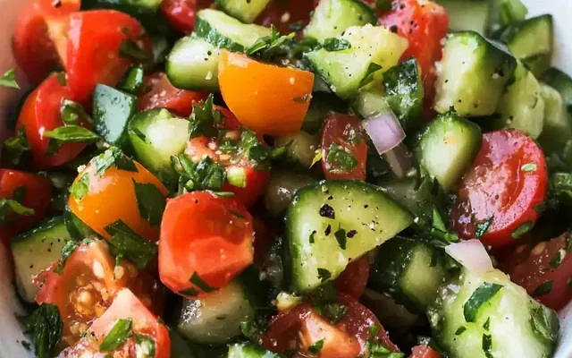 Israeli tomato and cucumber salad photo courtesy of Hadassah. Israeli tomato and cucumber salad photo courtesy of Hadassah.