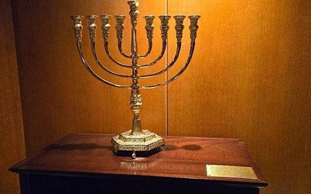 Gold Hanukkah Menorah at the Grand Hotel, Oslo — New York Jewish Travel Guide