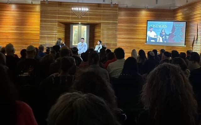 Sasha Troufanov and Sapir Cohen recount their story of captivity in Gaza—and how they emerged with renewed faith, hope, and love for life—at Chabad of Clark County, Washington, on October 13, 2026. Sasha Troufanov and Sapir Cohen recount their story of captivity in Gaza—and how they emerged with renewed faith, hope, and love for life—at Chabad of Clark County, Washington, on October 13, 2026.