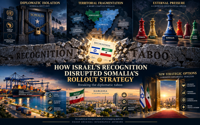 Israel’s recognition breaks the diplomatic barrier around Somaliland in this Original HOASR infographic illustration of the article’s geopolitical argument.