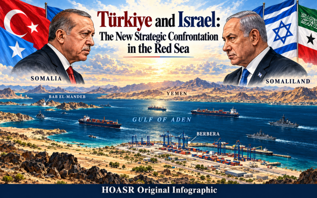 Türkiye’s partnership with Somalia and Israel’s engagement with Somaliland meet at the strategic crossroads of Berbera and Bab el-Mandeb. HOASR Original Infographic. Türkiye’s partnership with Somalia and Israel’s engagement with Somaliland meet at the strategic crossroads of Berbera and Bab el-Mandeb. HOASR Original Infographic.