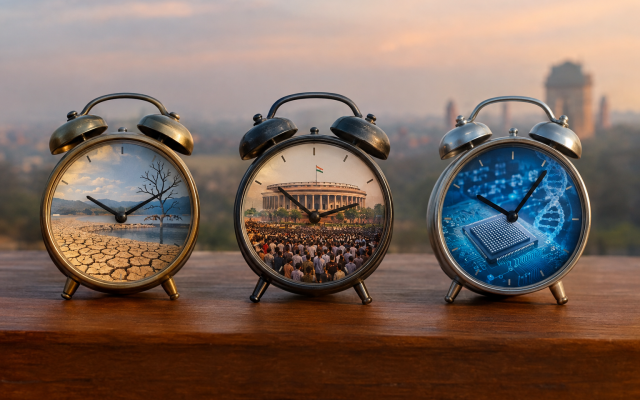 The Three Clocks (Biophysical, Institutional and Technological). An AI Illustration. The Three Clocks (Biophysical, Institutional and Technological). An AI Illustration.