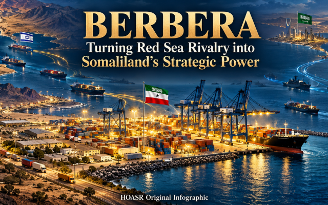 Berbera’s port and Ethiopian corridor place Somaliland at the intersection of trade, maritime security and regional competition. Credit: HOASR Original Infographic.