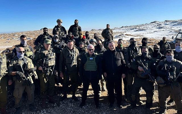 Israeli Prime Minister Benjamin Netanyahu and Defense Minister Israel Katz on Mount Hermon. (Israeli Defense Ministry)
