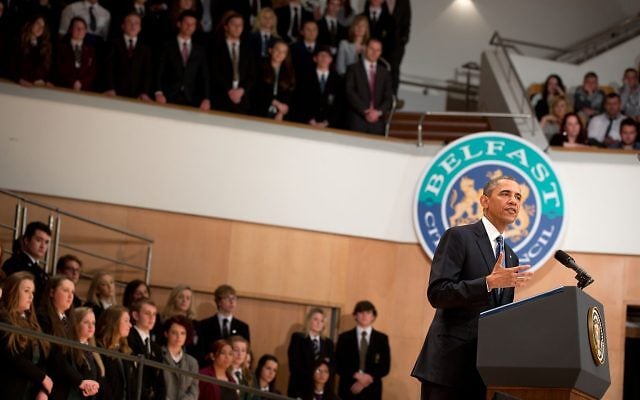 President Barack Obama delivers remarks at the Belfast Waterfront Convention Center in Belfast, Northern Ireland, June 17, 2013. (Official White House Photo by Pete Souza) President Barack Obama delivers remarks at the Belfast Waterfront Convention Center in Belfast, Northern Ireland, June 17, 2013. (Official White House Photo by Pete Souza)