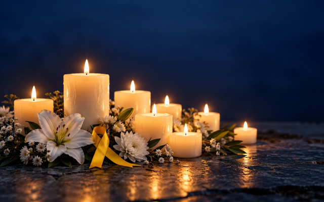 Candles, white flowers and a yellow ribbon honour the victims of October 7 and express solidarity with survivors, their families and the people of Israel. Credit: Author original infographic  artwork