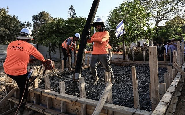 Rebuilding Kibbutz Nir Oz, in southern Israel, two years after the October 7th massacre, on August 7, 2025. (Tsafrir Abayov/ FLASH90)