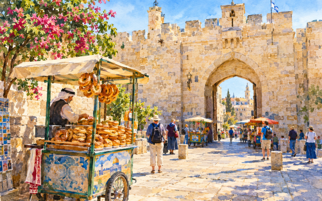 Jaffa Gate Baigele Carts and Venders (ChatGPT-generated )