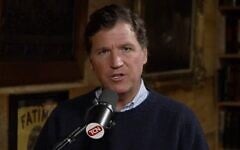 Tucker Carlson delivers a monologue in an episode of his podcast released on February 20, 2026, in which he interviewed US Ambassador to Israel Mike Huckabee. (X screenshot)