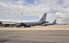 American refueling planes are seen at Ben Gurion Airport, February 23, 2026. (Social media; used in accordance with Clause 27a of the Copyright Law)