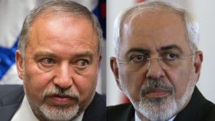 آویگدور لیبرمن (چپ) و محمدجواد ظریف وزیر خارجه‌ی ایران