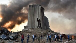 EDITORS NOTE: Graphic content / A picture shows a destroyed silo at the scene of an explosion at the port in the Lebanese capital Beirut on August 4, 2020. - Two huge explosion rocked the Lebanese capital Beirut, wounding dozens of people, shaking buildings and sending huge plumes of smoke billowing into the sky. Lebanese media carried images of people trapped under rubble, some bloodied, after the massive explosions, the cause of which was not immediately known. (Photo by STR / AFP)