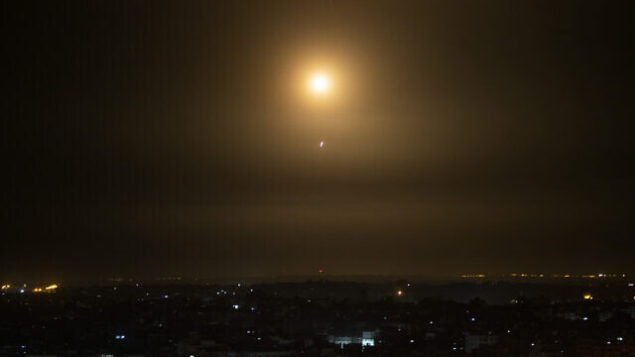 An explosion caused by Israeli Iron Dome air defense system missiles intercept rockets fired from Gaza Sunday, Feb. 23, 2020. (AP Photo/Khalil Hamra) An explosion caused by Israeli Iron Dome air defense system missiles intercept rockets fired from Gaza Sunday, Feb. 23, 2020. (AP Photo/Khalil Hamra)