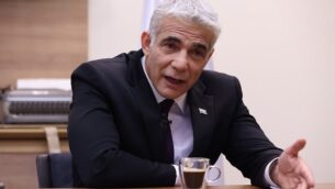 Israel's opposition leader Yair Lapid is pictured during an interview with Agence France-Presse (AFP)at his office in the Knesset, Israel's parliament, in Jerusalem, on September 14, 2020. - Israeli Prime Minister Benjamin Netanyahu has "no intention" of discussing peace with the Palestinians, Lapid told AFP ahead of the signing of landmark deals with the UAE and Bahrain. (Photo by Emmanuel DUNAND / AFP)