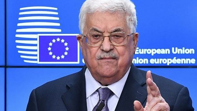 محمود عباس رئیس تشکیلات خودگردان فلسطینی حین گفتگو در کنفرانس مطبوعاتی هنگام شورای امور خارجی اتحادیهی اروپا در شورای اروپا، بروکسل، ۲۲ ژانویه ۲۰۱۸
(EMMANUEL DUNAND / AFP) محمود عباس رئیس تشکیلات خودگردان فلسطینی حین گفتگو در کنفرانس مطبوعاتی هنگام شورای امور خارجی اتحادیهی اروپا در شورای اروپا، بروکسل، ۲۲ ژانویه ۲۰۱۸
(EMMANUEL DUNAND / AFP)