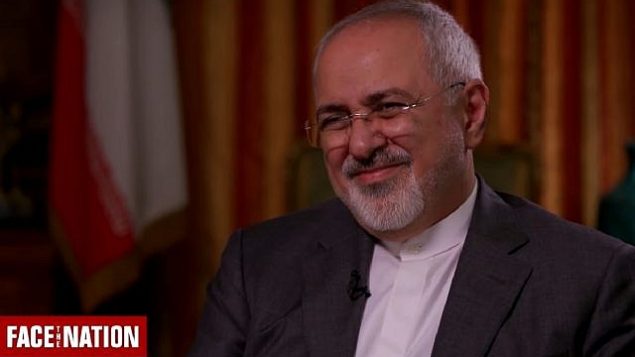تصویر: محمد جواد ظریف وزیر خارجه ایران حین گفتگو در برنامه «رو در روی ملت» سی بی اس، ۳۰ سپتامبر۲۰۱۸  (Screen capture: CBS News)
