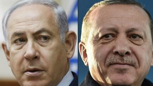 تصویر: بنیامین نتانیاهو نخست وزیر، چپ، رجب طیب اردوغان رئیس جمهور ترکیه در یک عکس ترکیبی مشاهده می شوند. (Ronen Zvulun and Ozan Kose/AFP)