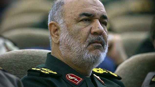 تصویر: در عکسی از ۲۴ آوریل ۲۰۱۹، سرلشگر حسین سلامی فرمانده سپاه پاسداران انقلاب اسلامی در جلسه ای در تهران، ایران. (Sepahnews via AP )