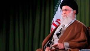 In this picture released by an official website of the office of the Iranian supreme leader, Supreme Leader Ayatollah Ali Khamenei addresses the nation in a televised speech in Tehran, Iran, Thursday, April 9, 2020. Iran's supreme leader suggested Thursday that mass gatherings in the Islamic Republic may be barred through the holy Muslim fasting month Ramadan amid the coronavirus pandemic. (Office of the Iranian Supreme Leader via AP)