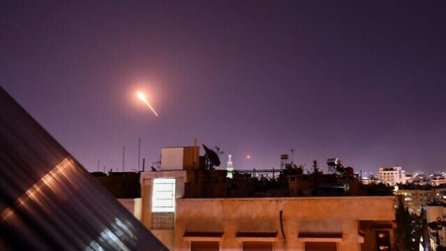 Syrian Air defences respond to Israeli missiles targeting south of the capital Damascus, on July 20, 2020. - Israeli strikes south of the Syrian capital wounded seven Syrian soldiers, state media reported, in an attack which a war monitor said hit several positions of regime forces and Iran-backed militias. (Photo by STR / AFP) Syrian Air defences respond to Israeli missiles targeting south of the capital Damascus, on July 20, 2020. - Israeli strikes south of the Syrian capital wounded seven Syrian soldiers, state media reported, in an attack which a war monitor said hit several positions of regime forces and Iran-backed militias. (Photo by STR / AFP)