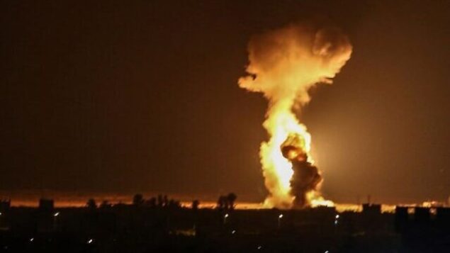 Smoke and flames rise after war planes belonging to the  Israeli army carried out airstrikes over the southern Gaza Strip city of Rafah on August 12, 2020. (Photo by SAID KHATIB / AFP)