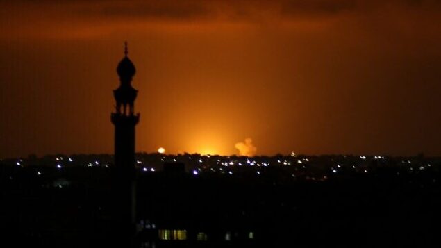Smoke and flames are seen following an Israeli air strike in the Khan Yunis town of the southern Gaza Strip on September 16, 2020. - Israel bombed sites in the Gaza Strip early Wednesday, Palestinian security sources said, after rocket fire from the Hamas-controlled territory into Israel the previous evening.
The retaliatory attack came the morning after the United Arab Emirates and Bahrain signed a landmark accord in Washington establishing diplomatic relations with the Jewish state. (Photo by SAID KHATIB / AFP) Smoke and flames are seen following an Israeli air strike in the Khan Yunis town of the southern Gaza Strip on September 16, 2020. - Israel bombed sites in the Gaza Strip early Wednesday, Palestinian security sources said, after rocket fire from the Hamas-controlled territory into Israel the previous evening.
The retaliatory attack came the morning after the United Arab Emirates and Bahrain signed a landmark accord in Washington establishing diplomatic relations with the Jewish state. (Photo by SAID KHATIB / AFP)